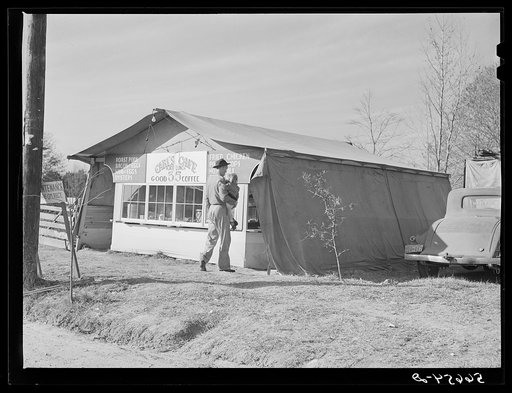 Carl's Cafe and lunchroom tent put up about three months ago. Plate lunch increases from twenty-five cents to thirty-five cents and dinners from thirty-five cents to fifty cents. Alexandria, Louisiana