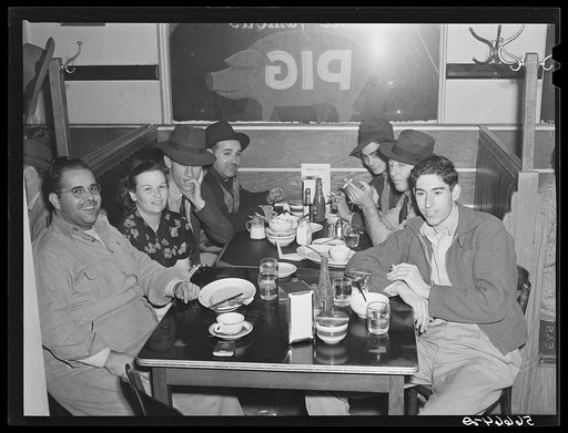 Construction workers eating in cafe in Alexandria, they say food is up at least one-third. Often prices are doubled for meals
