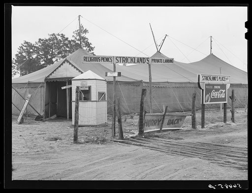Religious picnic, etc. Tent in background used for motion pictures. On highway to Camp Blanding, Starke, Florida