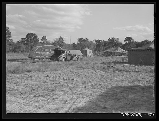 Untitled photo, possibly related to: Itinerant preacher from South Carolina saving the souls of the construction workers at Camp Livingston job near Alexandria, Louisiana