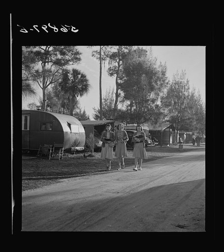 Students coming from school in the afternoon. Sarasota trailer park, Sarasota, Florida