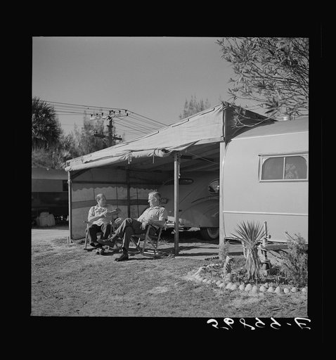 Guests at the Sarasota trailer park outside their trailer homes. Sarasota, Florida