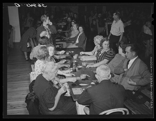 Guests of Sarasota trailer park, Sarasota, Florida, enjoying an evening of "bingo"