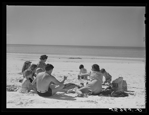 Untitled photo, possibly related to: Members of Sarasota trailer park, Sarasota, Florida, picnicking at the beach