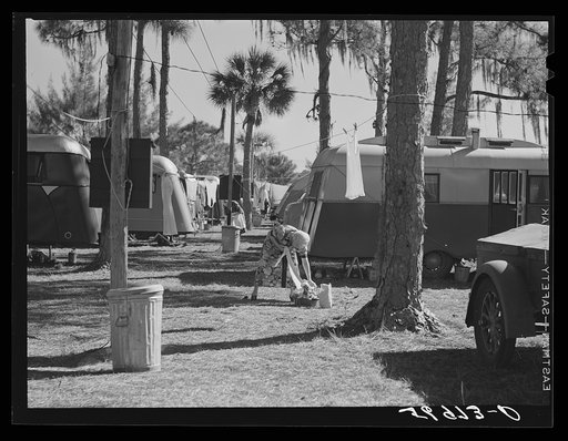 Hanging up the washing, Sarasota trailer park. Sarasota, Florida