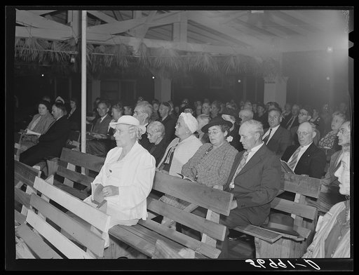 Untitled photo, possibly related to: Congregation attending Sunday church services. Sarasota trailer park, Sarasota, Florida