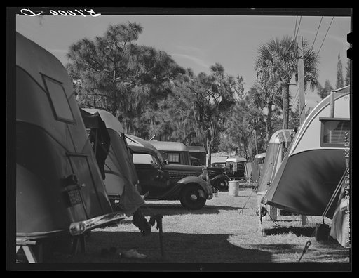Trailers and cars in Sarasota trailer park. Sarasota, Florida