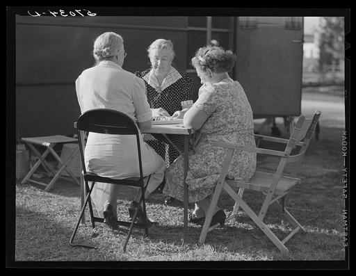 Untitled photo, possibly related to: Guests of Sarasota trailer park playing Chinese checkers. Sarasota, Florida
