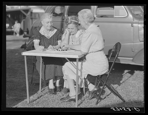 Guests of Sarasota trailer park playing Chinese checkers. Sarasota, Flordia