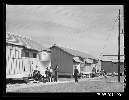 Metal shelters for migratory vegetable pickers. Okeechobee migratory labor camps built by FSA (Farm Security Administration). Belle Glade, Florida