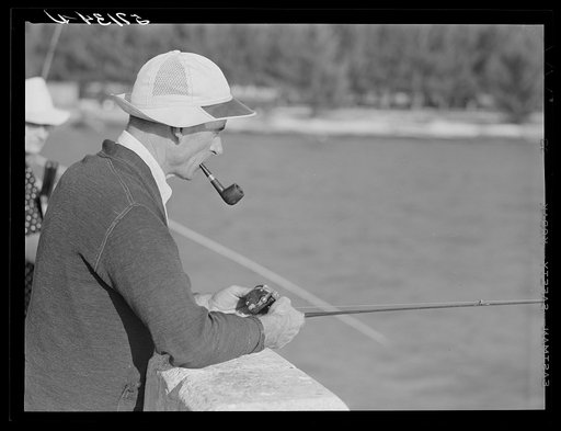 Guest of Sarasota trailer park, Sarasota, Florida, fishing from bridge