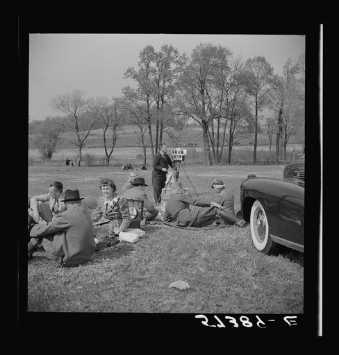 Spectators picnicking before the Point to Point Cup race of the Maryland Hunt Club. Worthington Valley, near Glyndon, Maryland