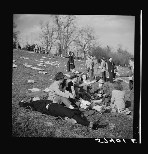 Untitled photo, possibly related to: Spectators picnicking before the Point to Point Cup race of the Maryland Hunt Club. Worthington Valley, near Glyndon, Maryland