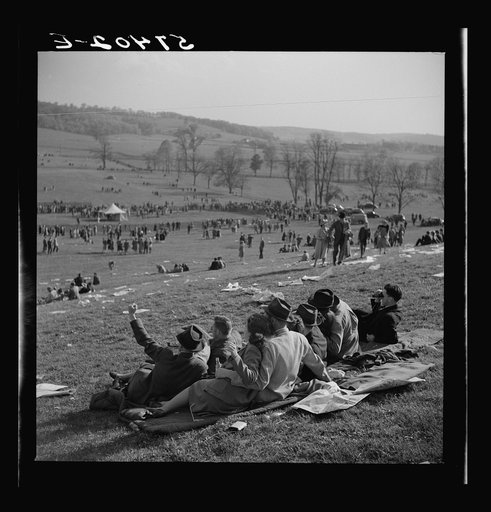 Spectators picnicking before the Point to Point Cup race of the Maryland Hunt Club. Worthington Valley, near Glyndon, Maryland