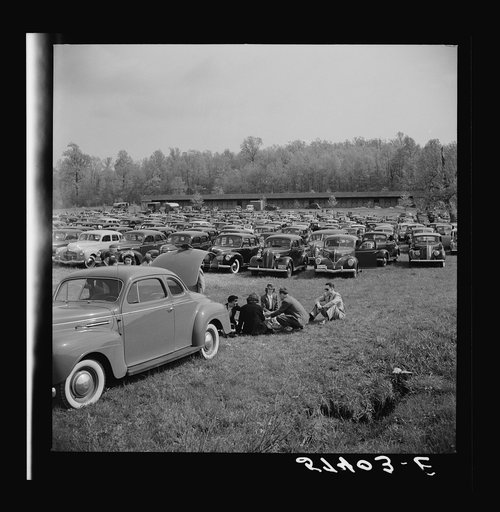 Spectators picnicking before the Point to Point Cup race of the Maryland Hunt Club. Worthington Valley, near Glyndon, Maryland