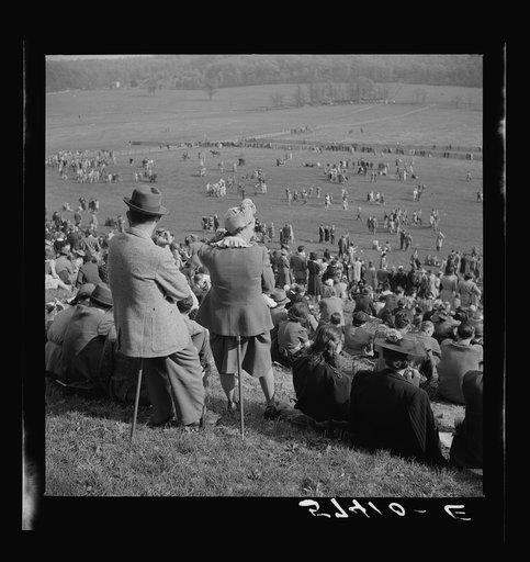 Untitled photo, possibly related to: Spectators at the Point to Point Cup race of the Maryland Hunt Club. Worthington Valley, near Glyndon, Maryland