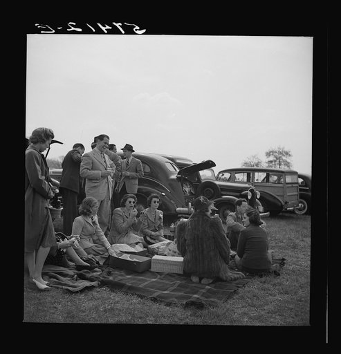 Untitled photo, possibly related to: Spectators at the Point to Point Cup race of the Maryland Hunt Club. Worthington Valley, near Glyndon, Maryland
