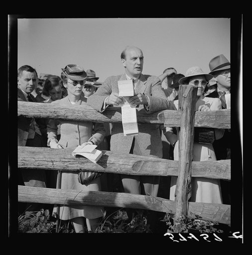 Spectators at paddock fence between races. Warrenton, Virginia