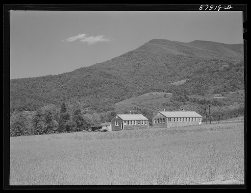 Community building being used as craft and woodworking shops on FSA (Farm Security Administration) project. Ida Valley Farms, Shenandoah Homesteads, near Luray, Virginia
