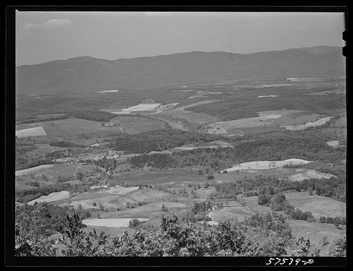 Fertile farmland in the Shenandoah Valley from top of Skyline Drive, Virginia