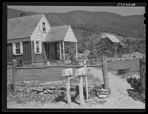 Home and barn on FSA (Farm Security Administration) project. Ida Valley Farms, Shenandoah Homesteads, near Luray, Virginia
