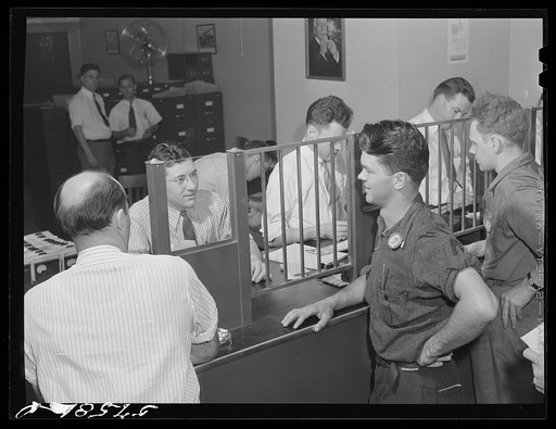Pratt and Whitney worker at the United Aircraft credit union. East Hartford, Connecticut