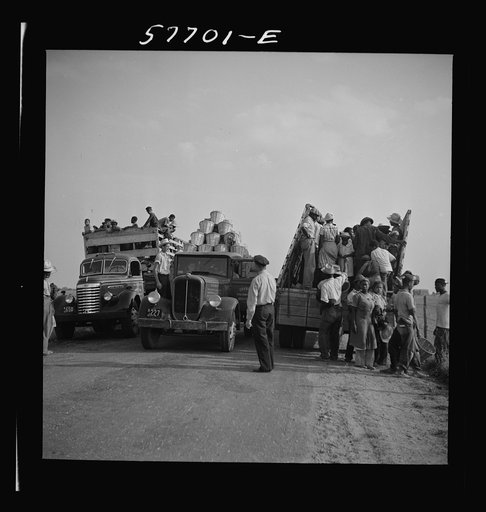 Day laborers to pick string beans are brought by truck from nearby towns.  Some even come in their own cars from Philadelphia to work at Seabrook Farms. Bridgeton, New Jersey