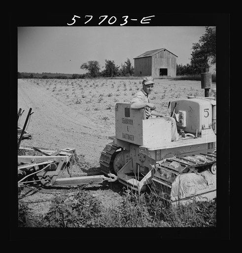 Harrowing fields with diesel tractors at Seabrook Farms. Bridgeton, New Jersey