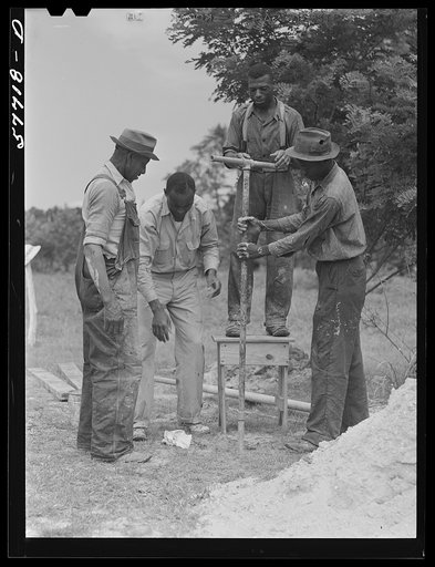 Boring a new well to replace an open dug well. Saint Mary's County, Ridge, Maryland. Bored well demonstration