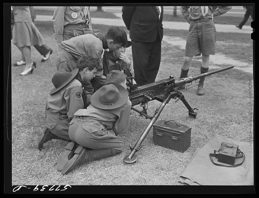 Boy scouts inspecting and learning about Army equipment in Commerce Square, Washington, D.C.