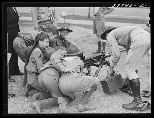 Boy scouts inspecting and learning about Army equipment in Commerce Square, Washington, D.C.