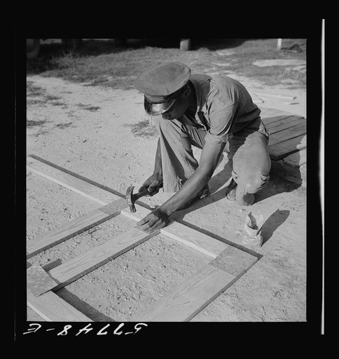 All joints are cut square and metal reinforced. Demonstration of home screen door construction. Saint Mary's County, Ridge, Maryland