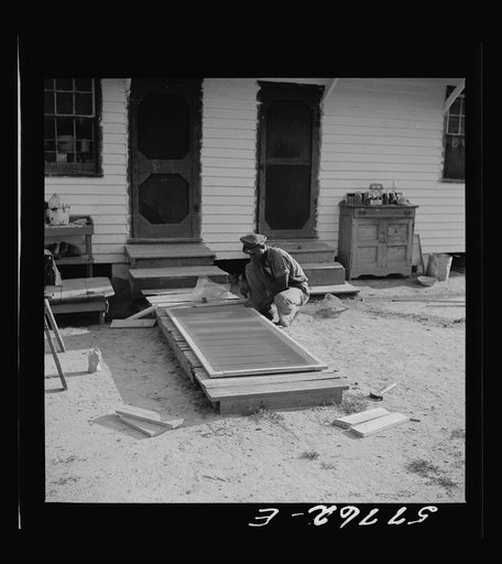 Untitled photo, possibly related to: Metal reinforcing is placed over joints on inside face. Demonstration of home screen door construction. Saint Mary's County, Ridge, Maryland