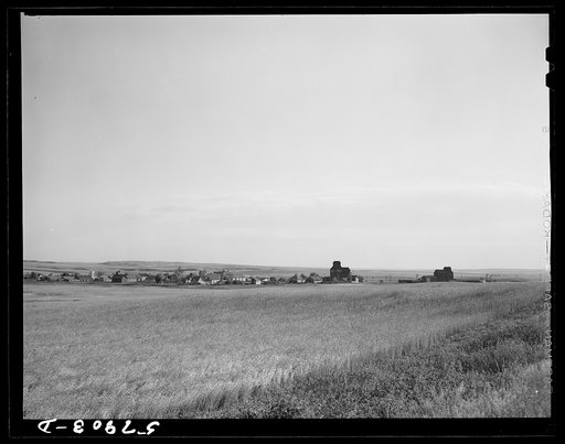 Grain storage elevators in town near Minot, North Dakota