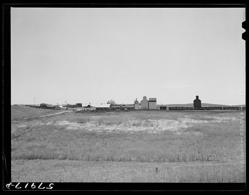 Grain storage elevators in town in northwestern North Dakota