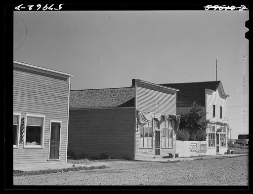 Barbershop, store and post office in Homestead, Montana