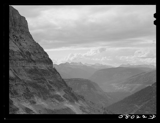 Untitled photo, possibly related to: General view of Rocky Mountains west of Continental Divide seen from top of Logan Pass on Going-to-the-Sun highway. Glacier National Park, Montana