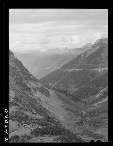Untitled photo, possibly related to: General view of Rocky Mountains west of Continental Divide seen from top of Logan Pass on Going-to-the-Sun highway. Glacier National Park, Montana