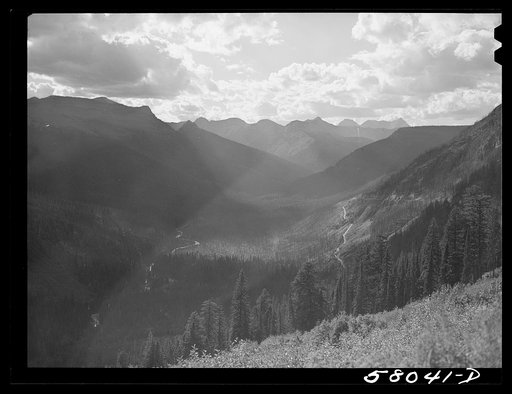 Untitled photo, possibly related to: General view of Rocky Mountains west of Continental Divide seen from top of Logan Pass on Going-to-the-Sun highway. Glacier National Park, Montana