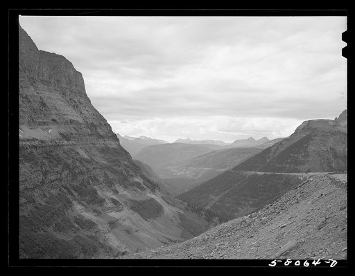 Untitled photo, possibly related to: General view of Rocky Mountains west of Continental Divide seen from top of Logan Pass on Going-to-the-Sun highway. Glacier National Park, Montana
