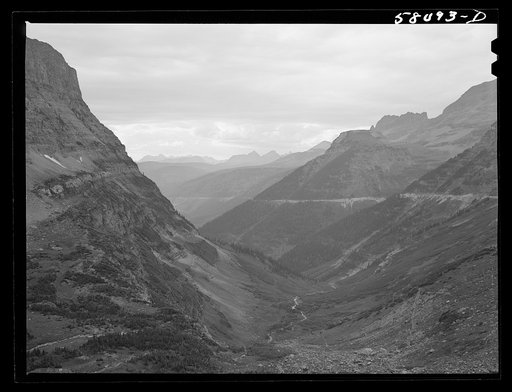 Untitled photo, possibly related to: General view of Rocky Mountains west of Continental Divide seen from top of Logan Pass on Going-to-the-Sun highway. Glacier National Park, Montana