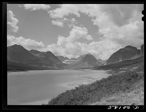 Grinnell Glacier as seen from Many Glacier highway. Glacier National Park, Montana
