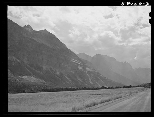 Mountains and storm seen from Going-to-the-Sun highway. Glacier National Park, Montana