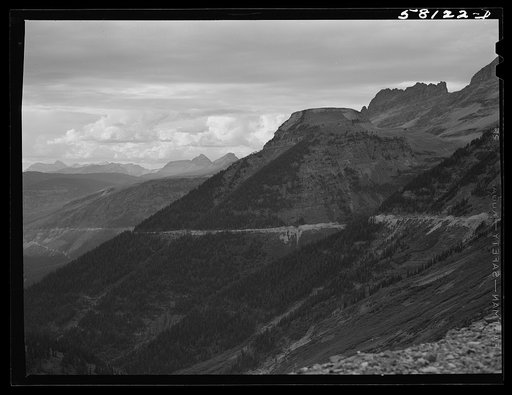 Untitled photo, possibly related to: General view of Rocky Mountains west of Continental Divide seen from top of Logan Pass on Going-to-the-Sun highway. Glacier National Park, Montana