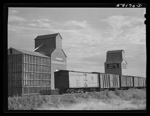 New additional storage space for bumper wheat crop. Grain elevators in northeastern section of Montana
