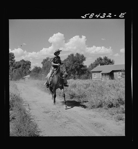 Dude returning from a morning ride. Quarter Circle U Ranch, Birney, Montana
