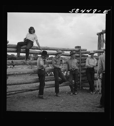 Untitled photo, possibly related to: Dudes in the corral at Quarter Circle U Ranch. Birney, Montana
