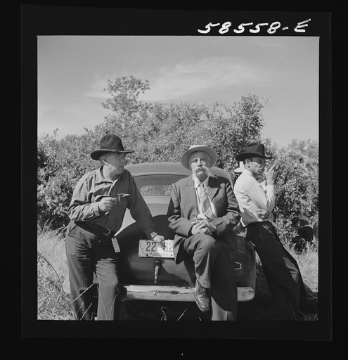 Untitled photo, possibly related to: Spear's Siding, Wyola, Montana. Guests at the stockmen's picnic and barbecue