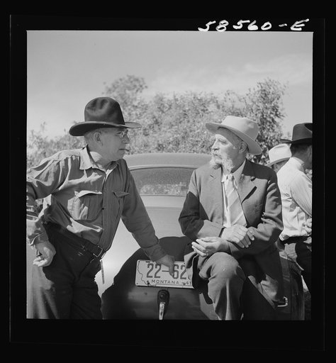 Spear's Siding, Wyola, Montana. Guests at the stockmen's picnic and barbecue