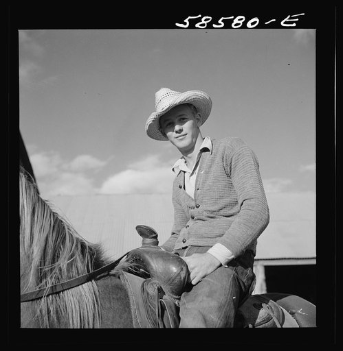 Untitled photo, possibly related to: Cowboy on a ranch horse in the corral at Quarter Circle U, Brewster-Arnold Ranch Company. Birney, Montana